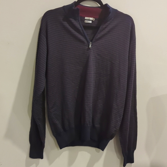 Peter Millar 100% Merino wool striped 1/4zip - Picture 1 of 7